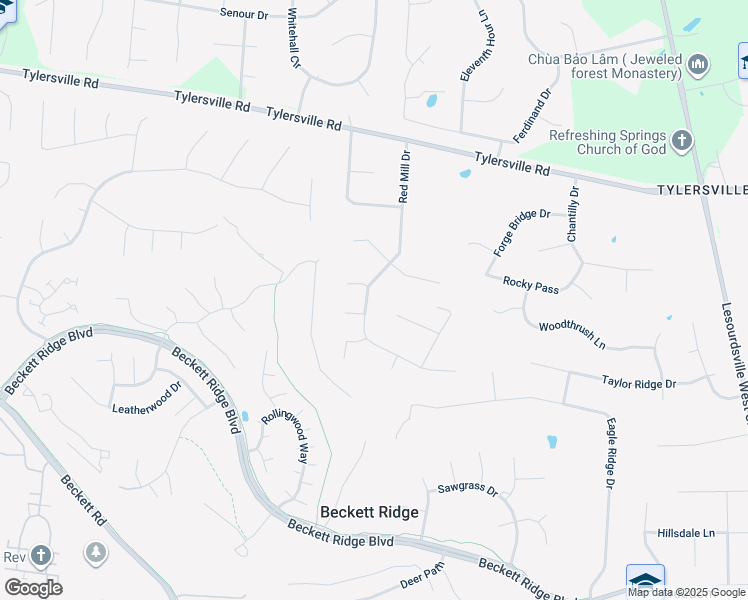 map of restaurants, bars, coffee shops, grocery stores, and more near 8004 Red Mill Drive in Beckett Ridge