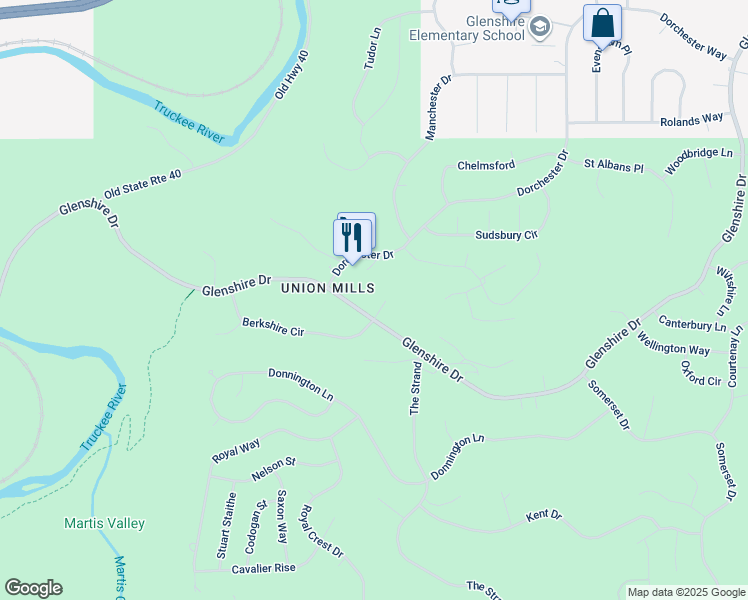 map of restaurants, bars, coffee shops, grocery stores, and more near 10024 Suffolk Place in Truckee