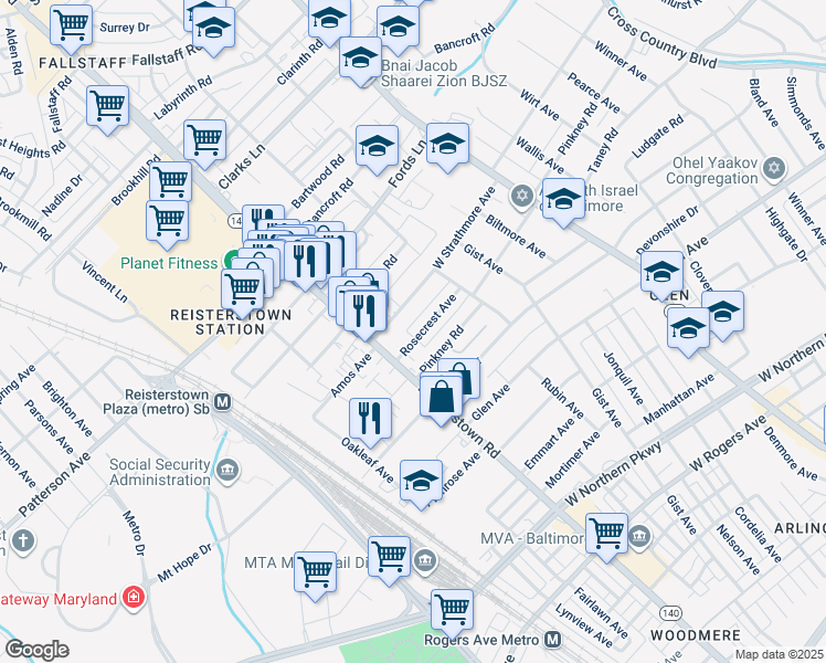 map of restaurants, bars, coffee shops, grocery stores, and more near 4012 Rosecrest Avenue in Baltimore