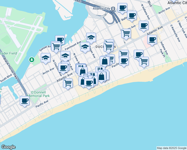 map of restaurants, bars, coffee shops, grocery stores, and more near 2701 Pacific Ave in Atlantic City