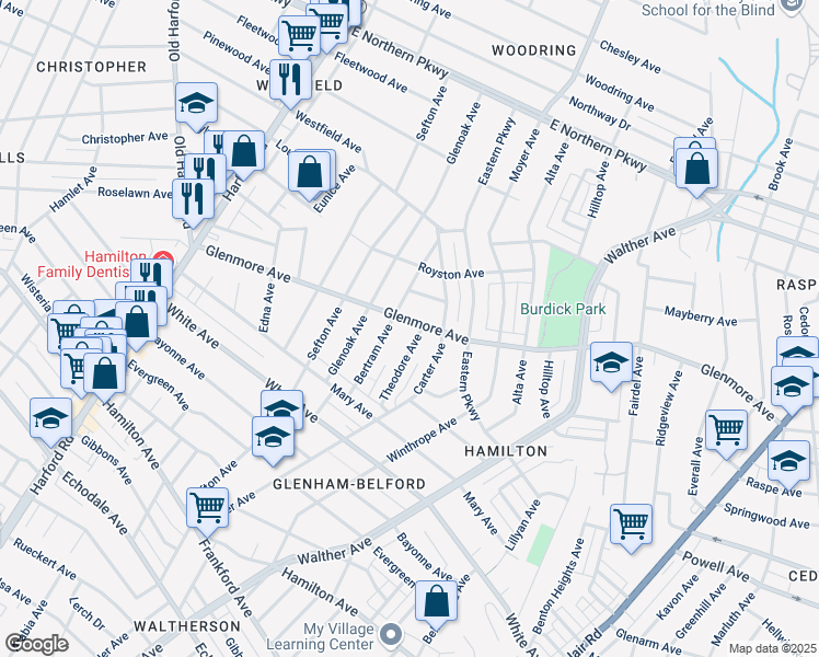 map of restaurants, bars, coffee shops, grocery stores, and more near 3407 Glenmore Avenue in Baltimore
