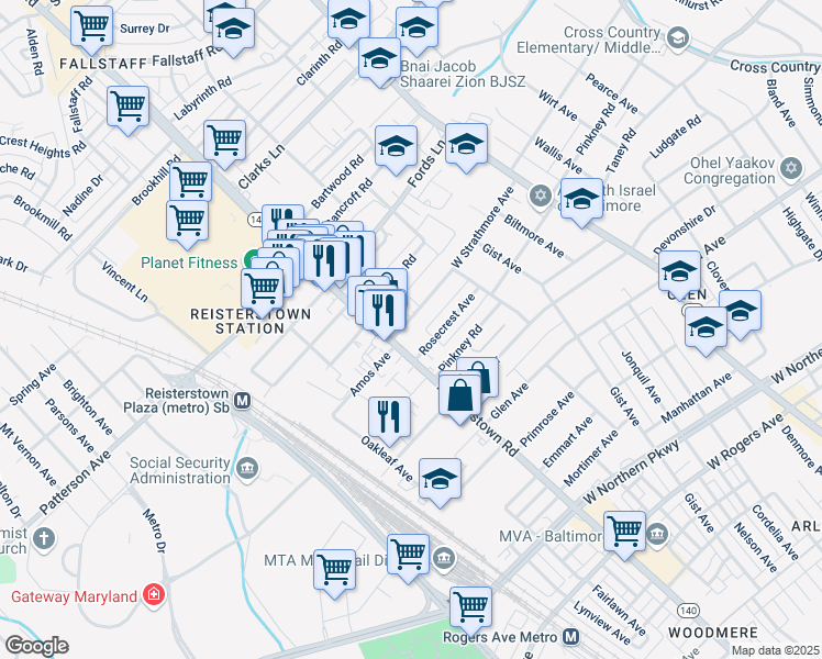 map of restaurants, bars, coffee shops, grocery stores, and more near 4011 West Strathmore Avenue in Baltimore