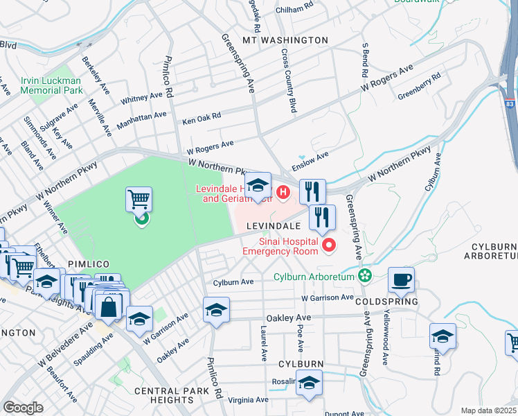 map of restaurants, bars, coffee shops, grocery stores, and more near 2434A West Belvedere Avenue in Baltimore