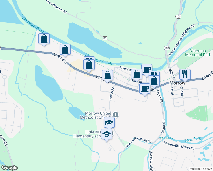 map of restaurants, bars, coffee shops, grocery stores, and more near 310 East US Highway 22 And 3 in Morrow