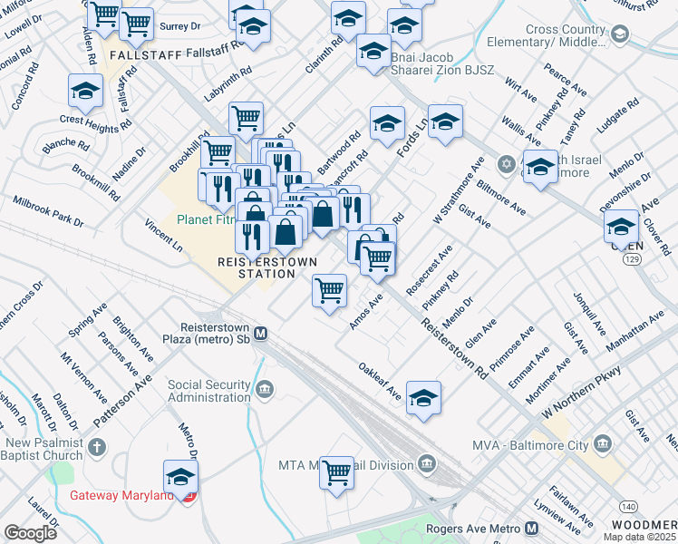 map of restaurants, bars, coffee shops, grocery stores, and more near 4113 Kenshaw Avenue in Baltimore