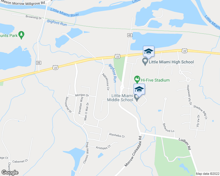 map of restaurants, bars, coffee shops, grocery stores, and more near 5623 Appaloosa Circle in Morrow