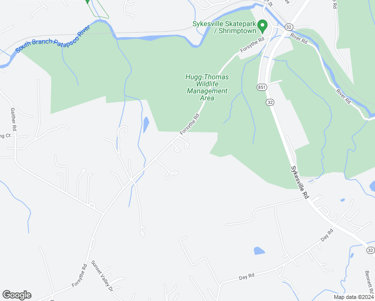 map of restaurants, bars, coffee shops, grocery stores, and more near 13365 Forsythe Road in Sykesville
