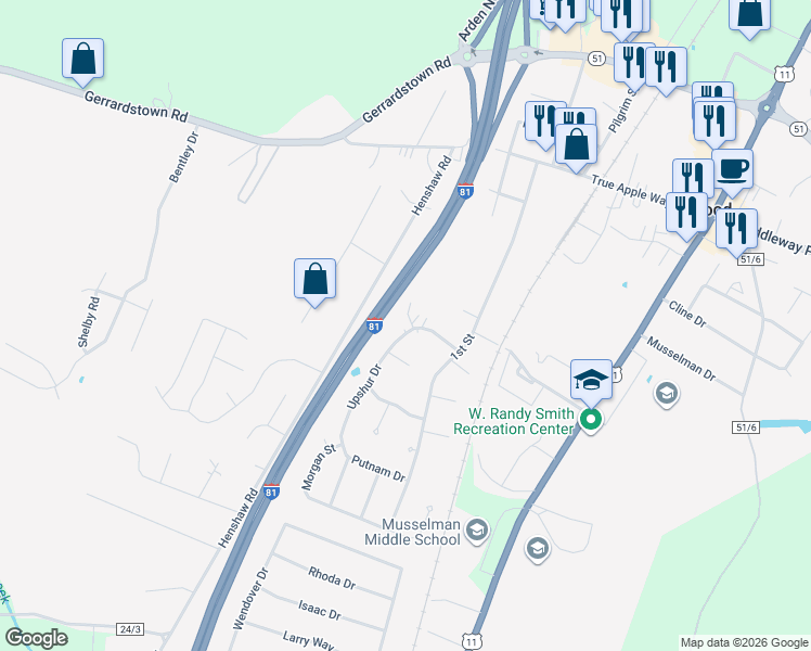 map of restaurants, bars, coffee shops, grocery stores, and more near 149 Upshur Drive in Inwood