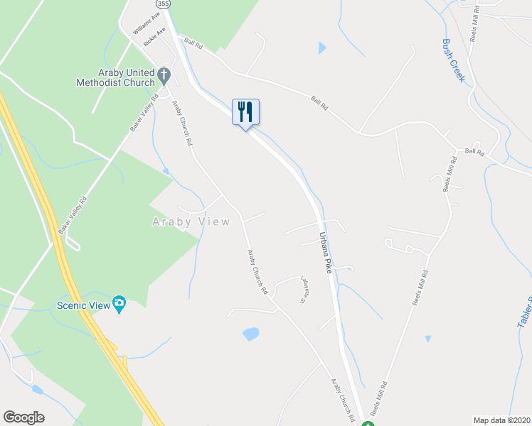 map of restaurants, bars, coffee shops, grocery stores, and more near 4398 Lafayette Street in Frederick