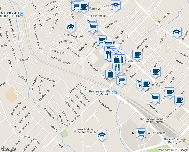 map of restaurants, bars, coffee shops, grocery stores, and more near 6608 Eberle Drive in Baltimore