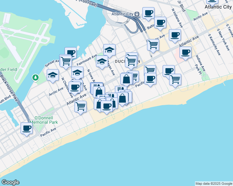 map of restaurants, bars, coffee shops, grocery stores, and more near 2701 Pacific Avenue in Atlantic City