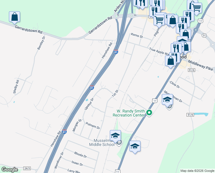 map of restaurants, bars, coffee shops, grocery stores, and more near 71 Upshur Drive in Inwood