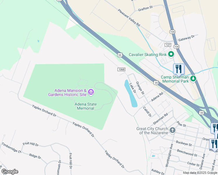 map of restaurants, bars, coffee shops, grocery stores, and more near 831 Adena Road in Chillicothe