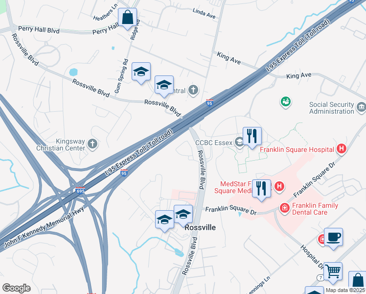 map of restaurants, bars, coffee shops, grocery stores, and more near 7254 Martin Farm Circle in Rosedale