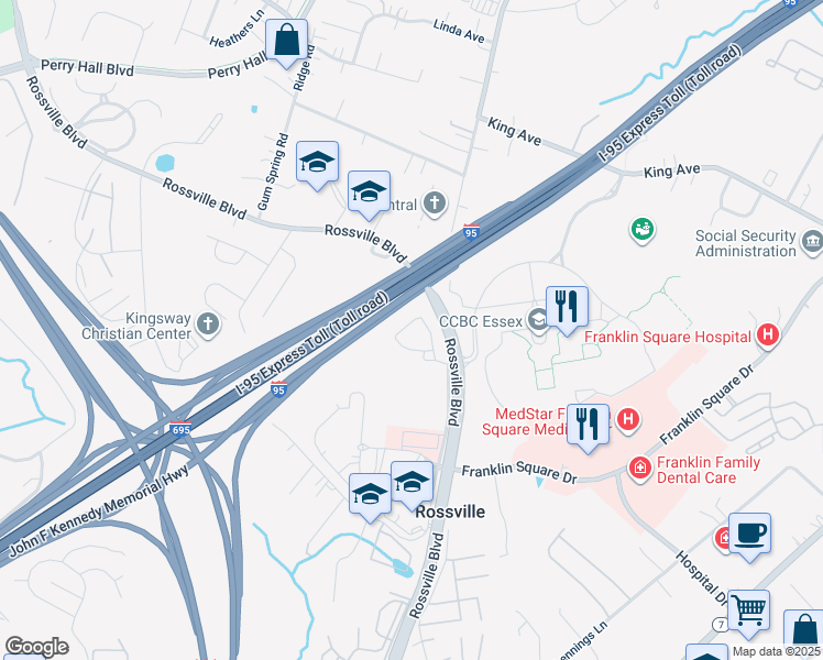 map of restaurants, bars, coffee shops, grocery stores, and more near 7254 Martin Farm Circle in Rosedale