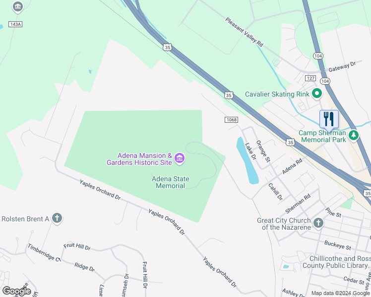 map of restaurants, bars, coffee shops, grocery stores, and more near 831 Adena Road in Chillicothe