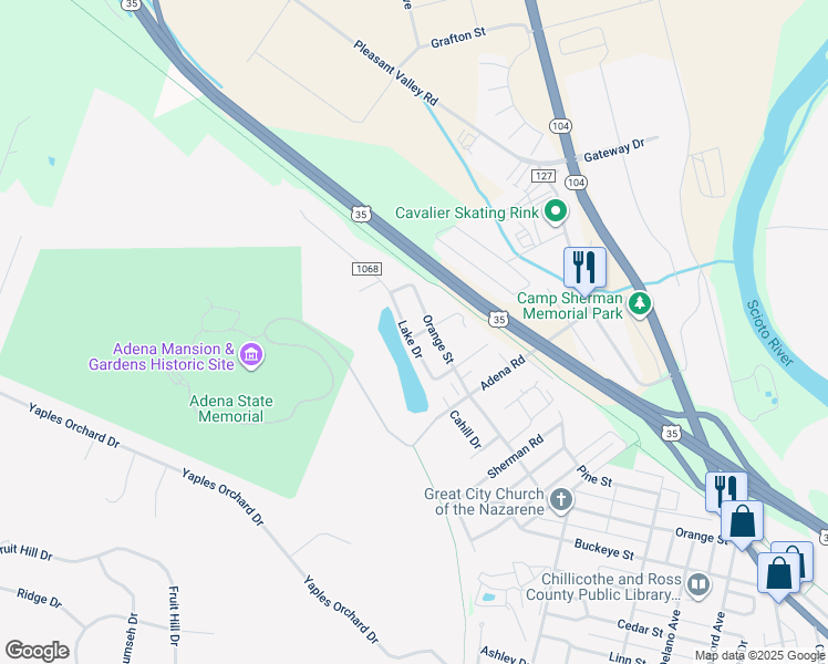 map of restaurants, bars, coffee shops, grocery stores, and more near 949 Orange Street in Chillicothe
