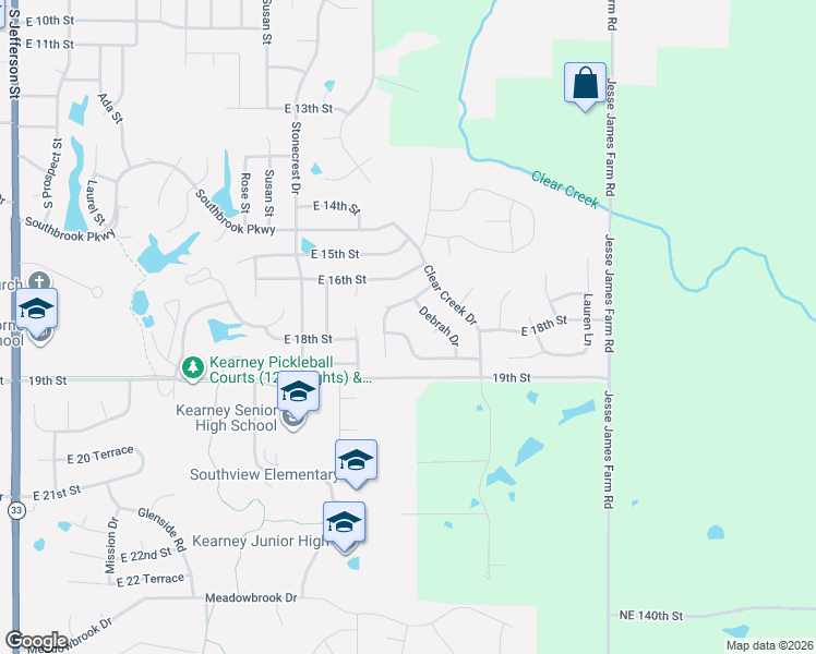 map of restaurants, bars, coffee shops, grocery stores, and more near 1007 Kathleen Way in Kearney
