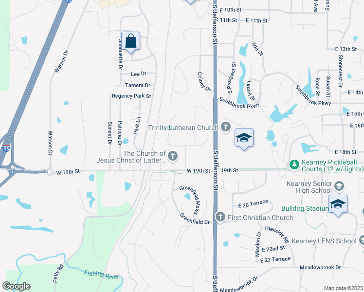 map of restaurants, bars, coffee shops, grocery stores, and more near 904 Cambridge Circle in Kearney