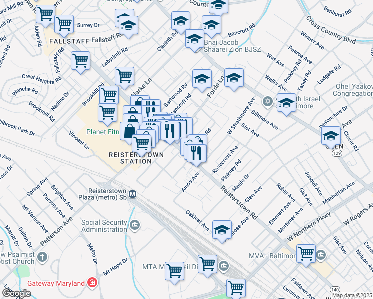 map of restaurants, bars, coffee shops, grocery stores, and more near 4008 Fordleigh Road in Baltimore