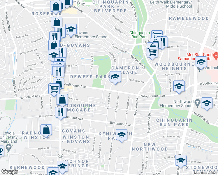 map of restaurants, bars, coffee shops, grocery stores, and more near 848 Woodbourne Avenue in Baltimore