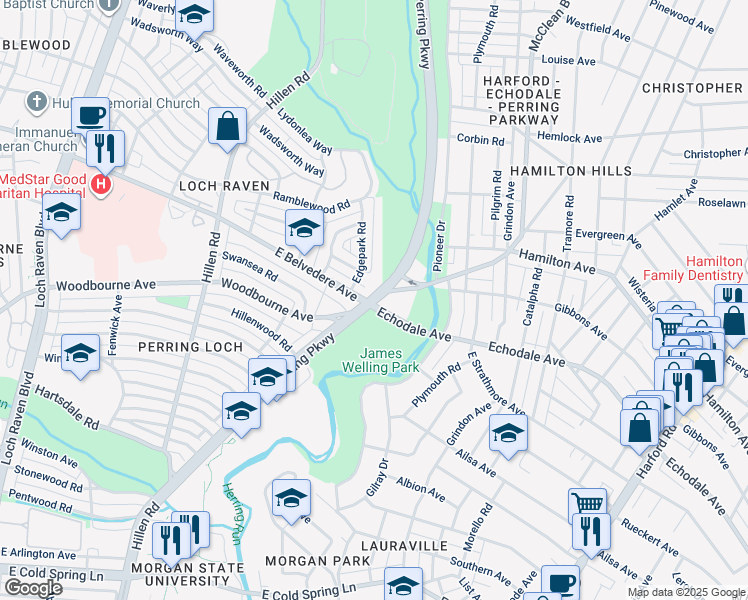 map of restaurants, bars, coffee shops, grocery stores, and more near 2000 Echodale Avenue in Baltimore