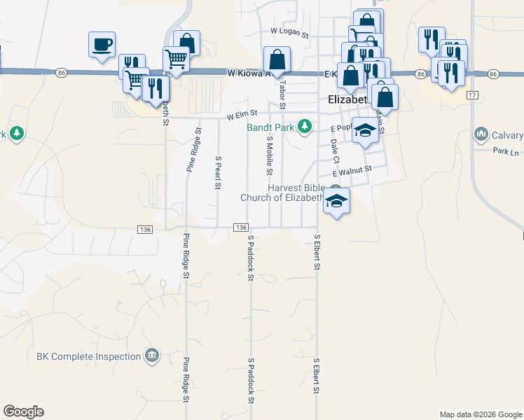 map of restaurants, bars, coffee shops, grocery stores, and more near 762 South Paddock Street in Elizabeth
