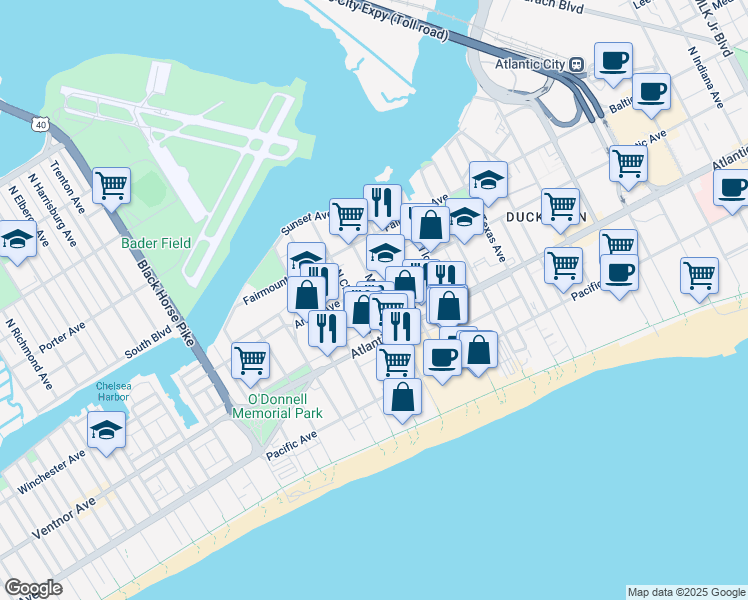 map of restaurants, bars, coffee shops, grocery stores, and more near 3007 Arctic Avenue in Atlantic City