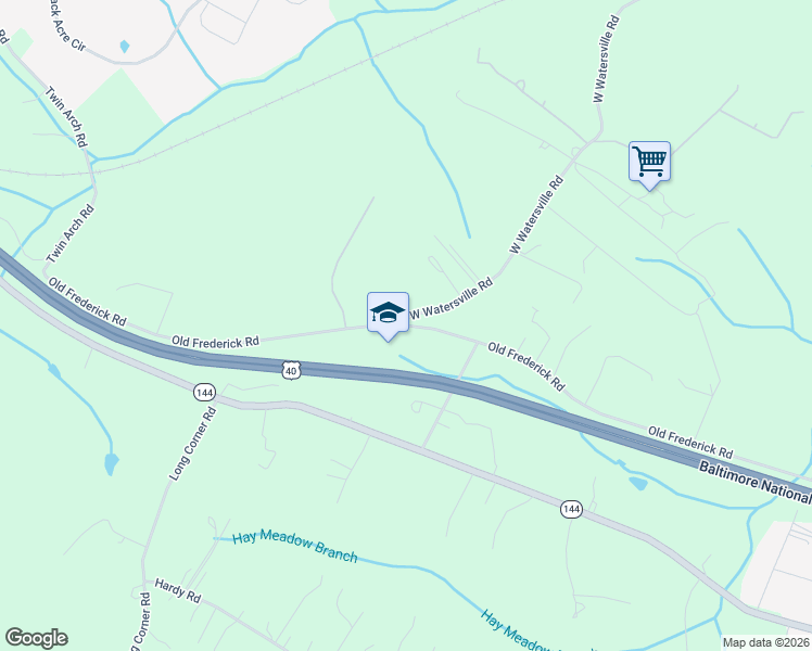 map of restaurants, bars, coffee shops, grocery stores, and more near 17455 Old Frederick Rd in Mt Airy