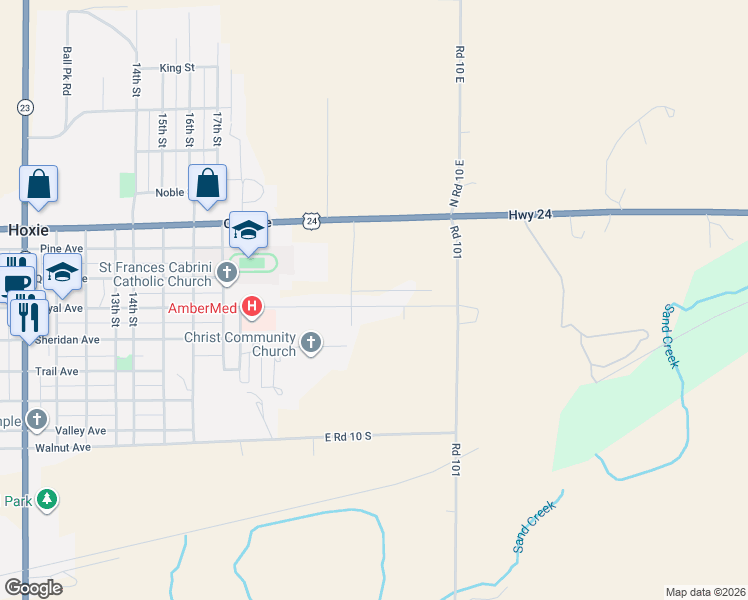 map of restaurants, bars, coffee shops, grocery stores, and more near 1913 Sheridan Avenue in Hoxie
