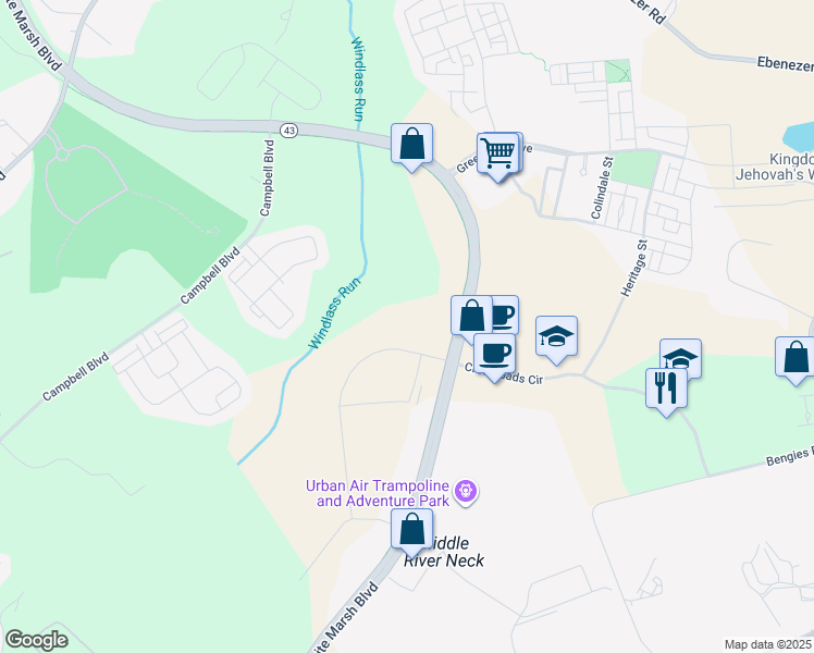 map of restaurants, bars, coffee shops, grocery stores, and more near 11550 Crossroads Circle in Baltimore