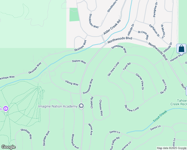 map of restaurants, bars, coffee shops, grocery stores, and more near Snowpeak Way in Truckee