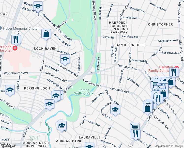 map of restaurants, bars, coffee shops, grocery stores, and more near 2079 Woodbourne Ave in Baltimore