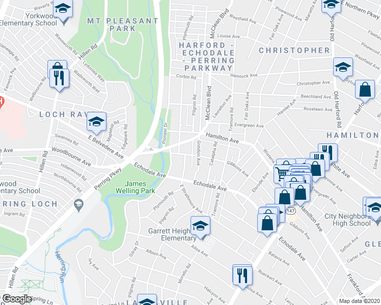 map of restaurants, bars, coffee shops, grocery stores, and more near 2208 Gibbons Avenue in Baltimore