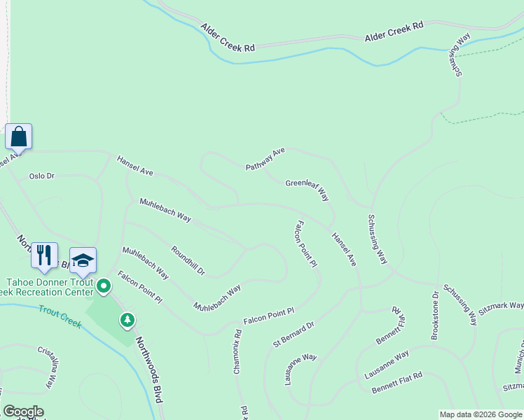 map of restaurants, bars, coffee shops, grocery stores, and more near 13921 Hansel Avenue in Truckee