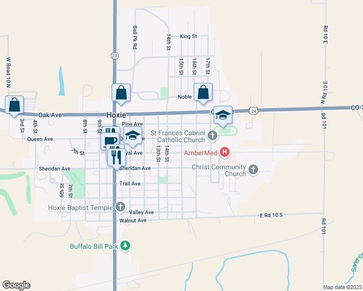 map of restaurants, bars, coffee shops, grocery stores, and more near 920 15th Street in Hoxie
