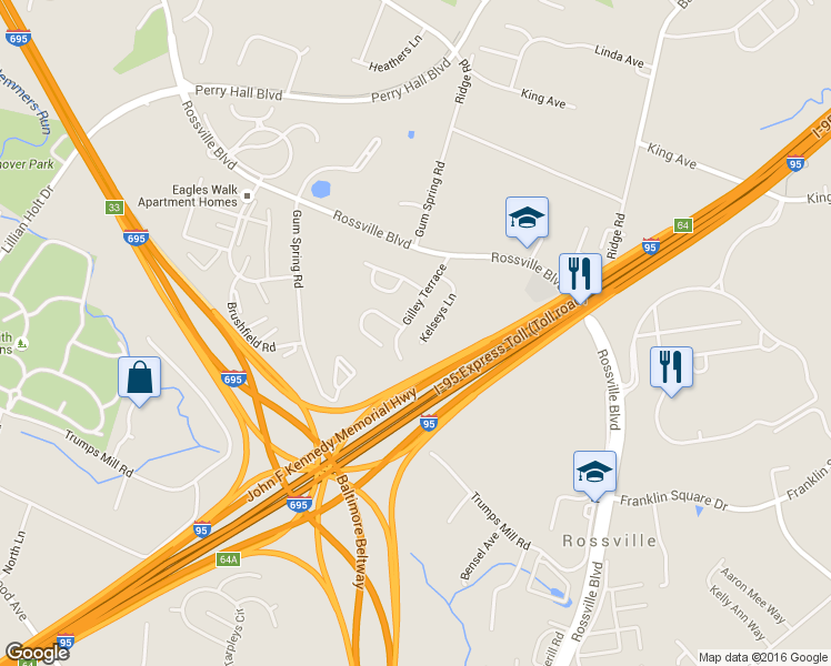 map of restaurants, bars, coffee shops, grocery stores, and more near 7504 Kelseys Lane in Rosedale
