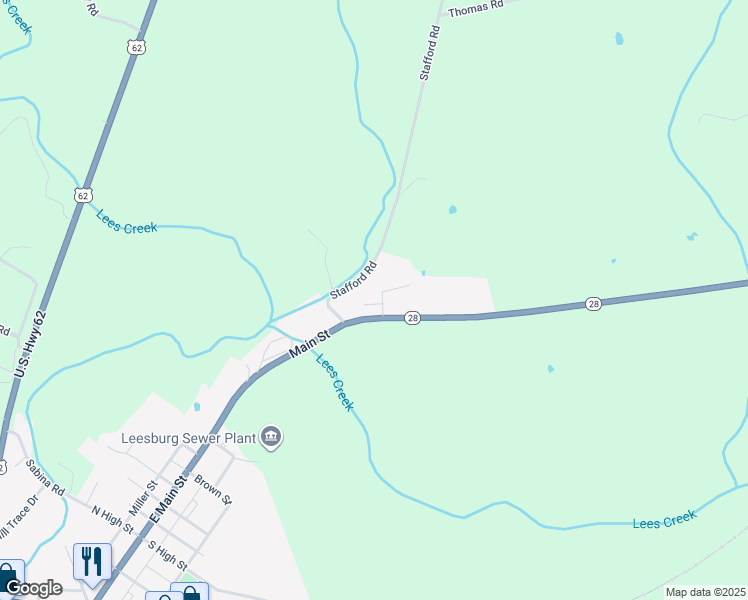 map of restaurants, bars, coffee shops, grocery stores, and more near 105 Forrest Avenue in Leesburg