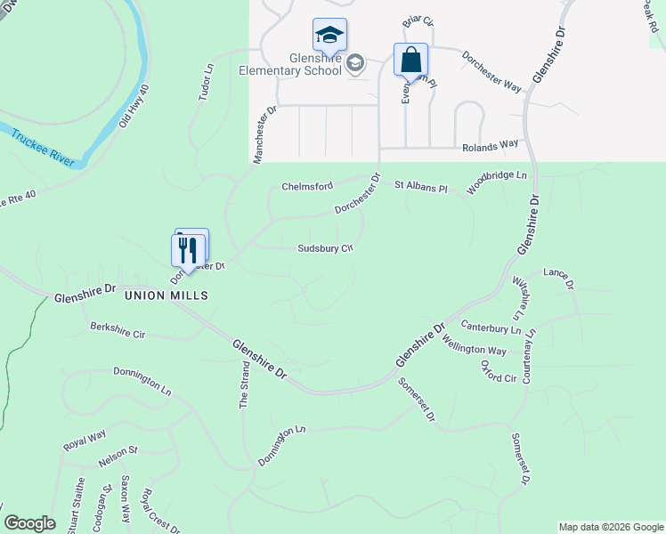 map of restaurants, bars, coffee shops, grocery stores, and more near 10332 Cromley Square in Truckee