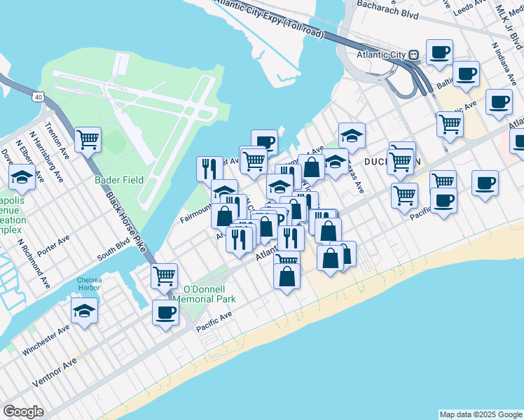 map of restaurants, bars, coffee shops, grocery stores, and more near 3007 Arctic Avenue in Atlantic City