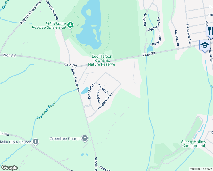 map of restaurants, bars, coffee shops, grocery stores, and more near 5 Patrician Terrace in Egg Harbor Township
