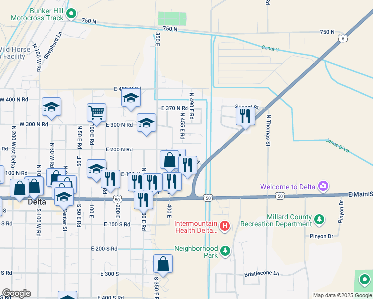 map of restaurants, bars, coffee shops, grocery stores, and more near 461 Topaz Boulevard in Delta