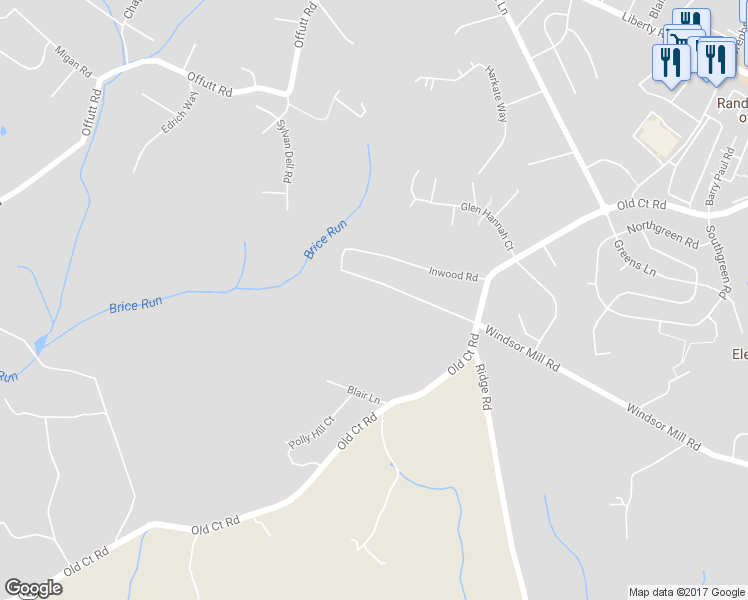 map of restaurants, bars, coffee shops, grocery stores, and more near 8709 Windsor Mill Road in Randallstown
