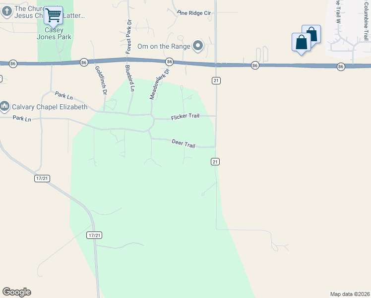 map of restaurants, bars, coffee shops, grocery stores, and more near 33578 Bluejay Court in Elizabeth
