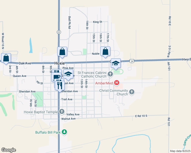 map of restaurants, bars, coffee shops, grocery stores, and more near 920-938 15th St in Hoxie