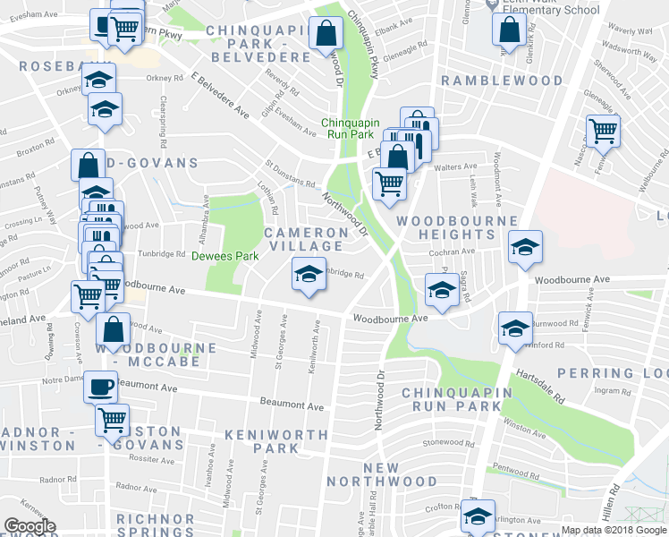 map of restaurants, bars, coffee shops, grocery stores, and more near 1044 Tunbridge Road in Baltimore
