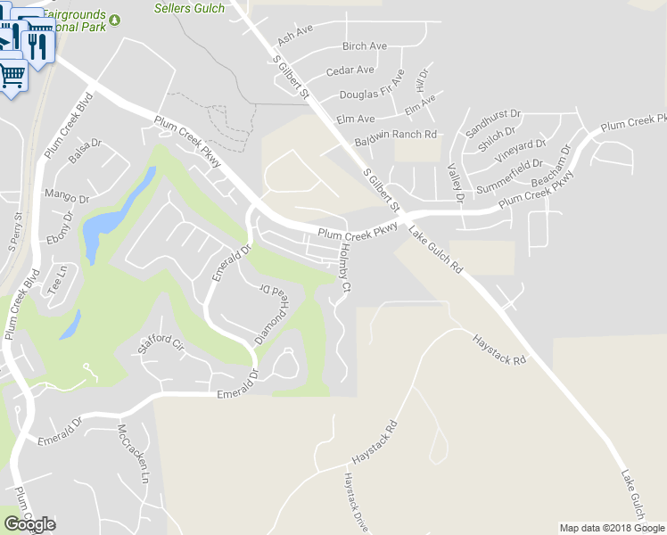 map of restaurants, bars, coffee shops, grocery stores, and more near 1645 Cherry Hills Lane in Castle Rock