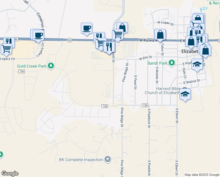 map of restaurants, bars, coffee shops, grocery stores, and more near 879 South Elizabeth Street in Elizabeth