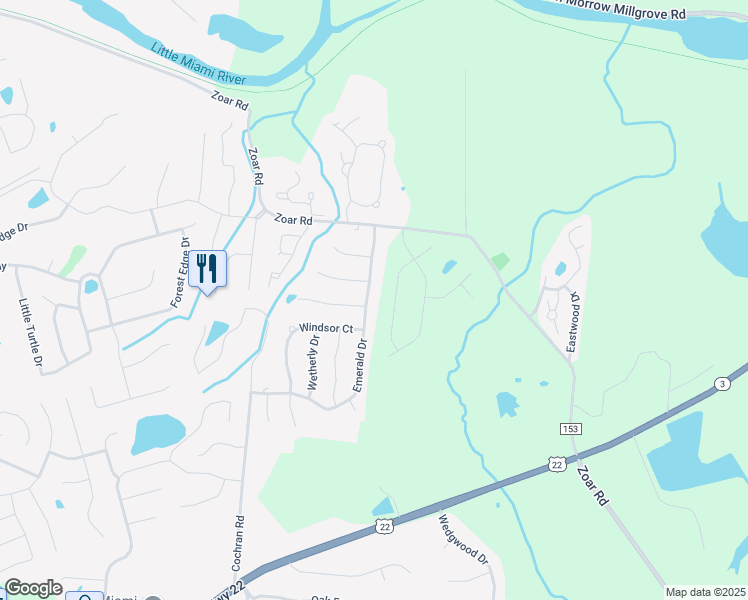 map of restaurants, bars, coffee shops, grocery stores, and more near 825 Emerald Drive in South Lebanon