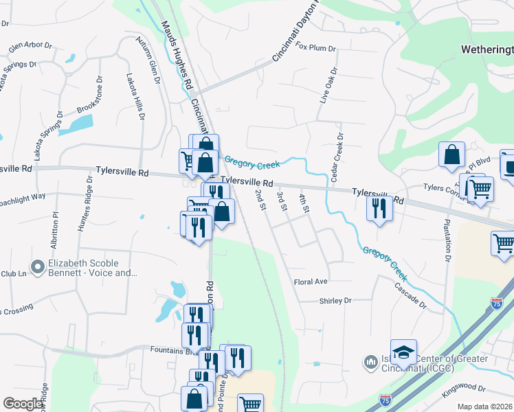 map of restaurants, bars, coffee shops, grocery stores, and more near 7860 Cincinnati Dayton Road in Butler County